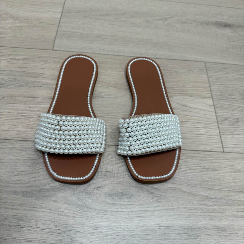 INC elegant Pearl Embellished Women's Slide Sandals